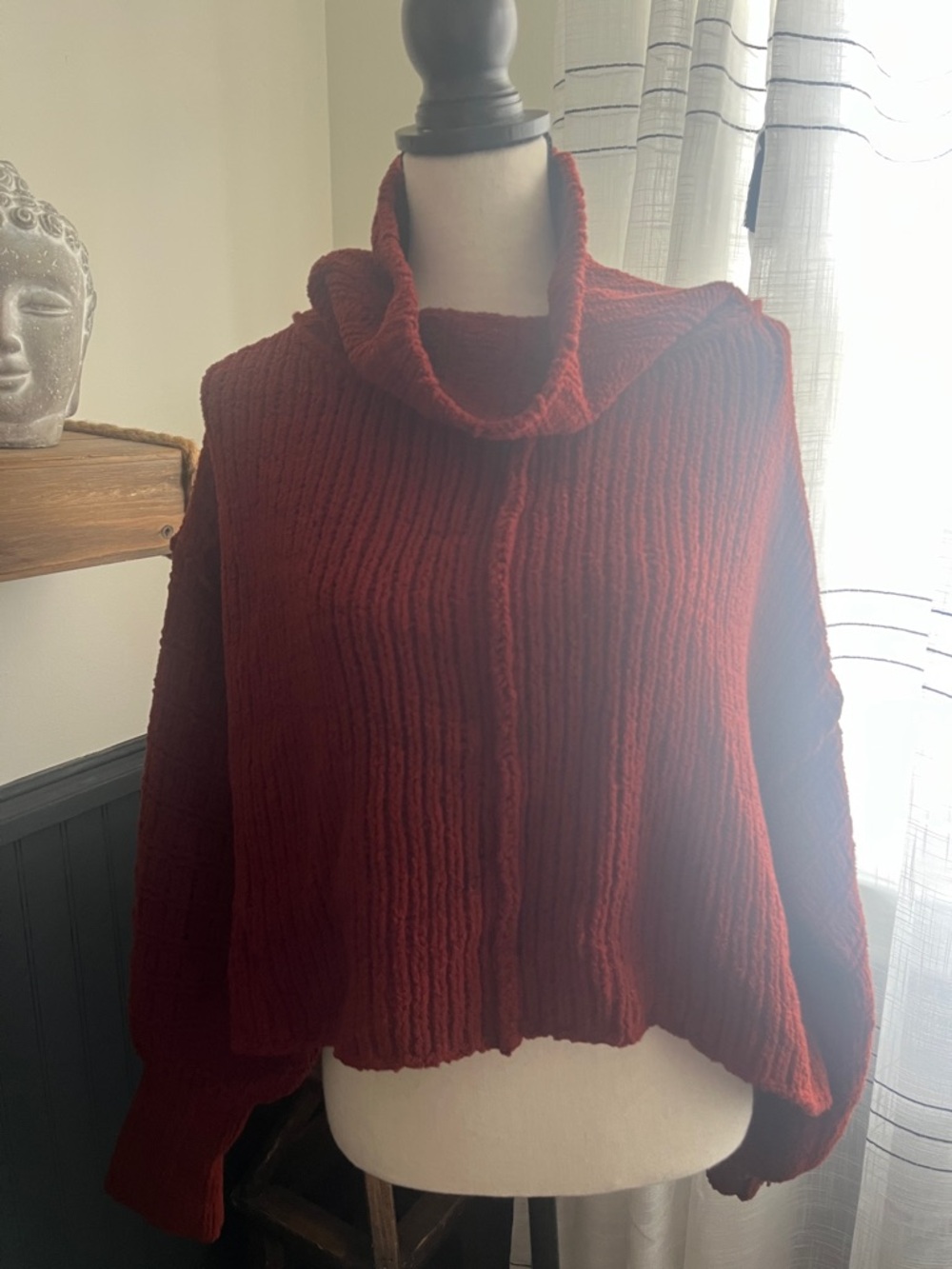 Free People Chunky Ribbed Cowl Neck Sweater - Rust